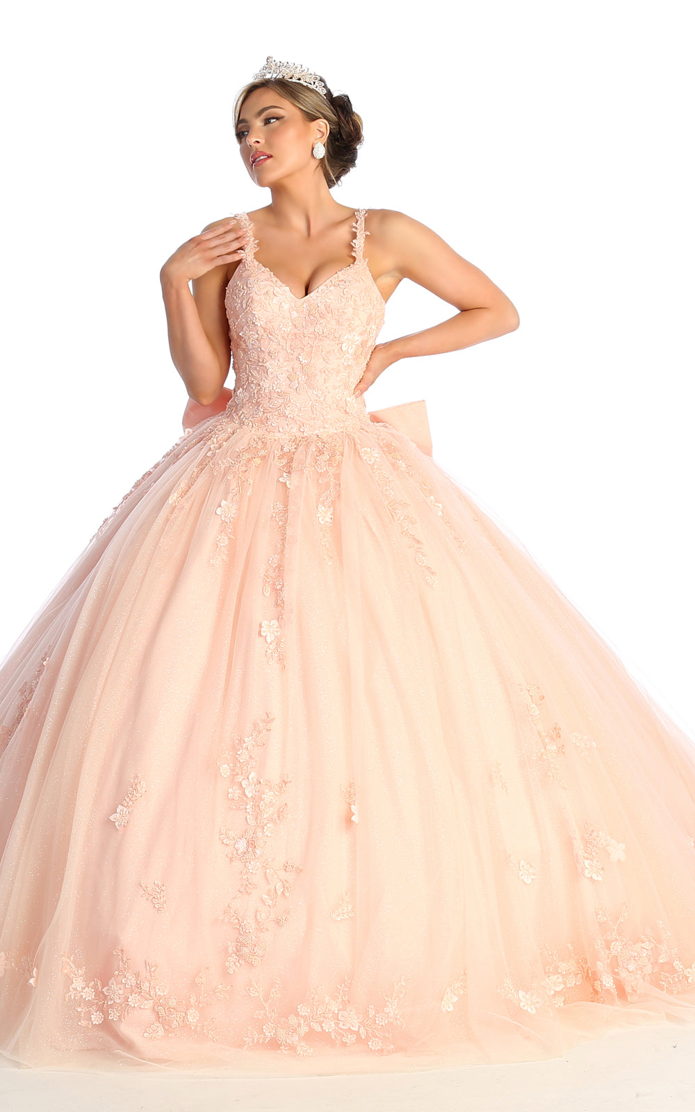 LK174 Vestido de Gala de Quinceañera con Escote en V Floral