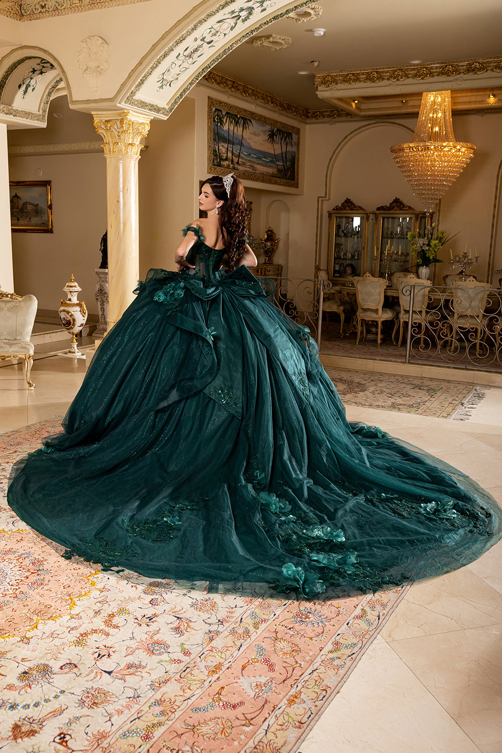 May Queen LK270 - Floral Applique Illusion Corset Ballgown