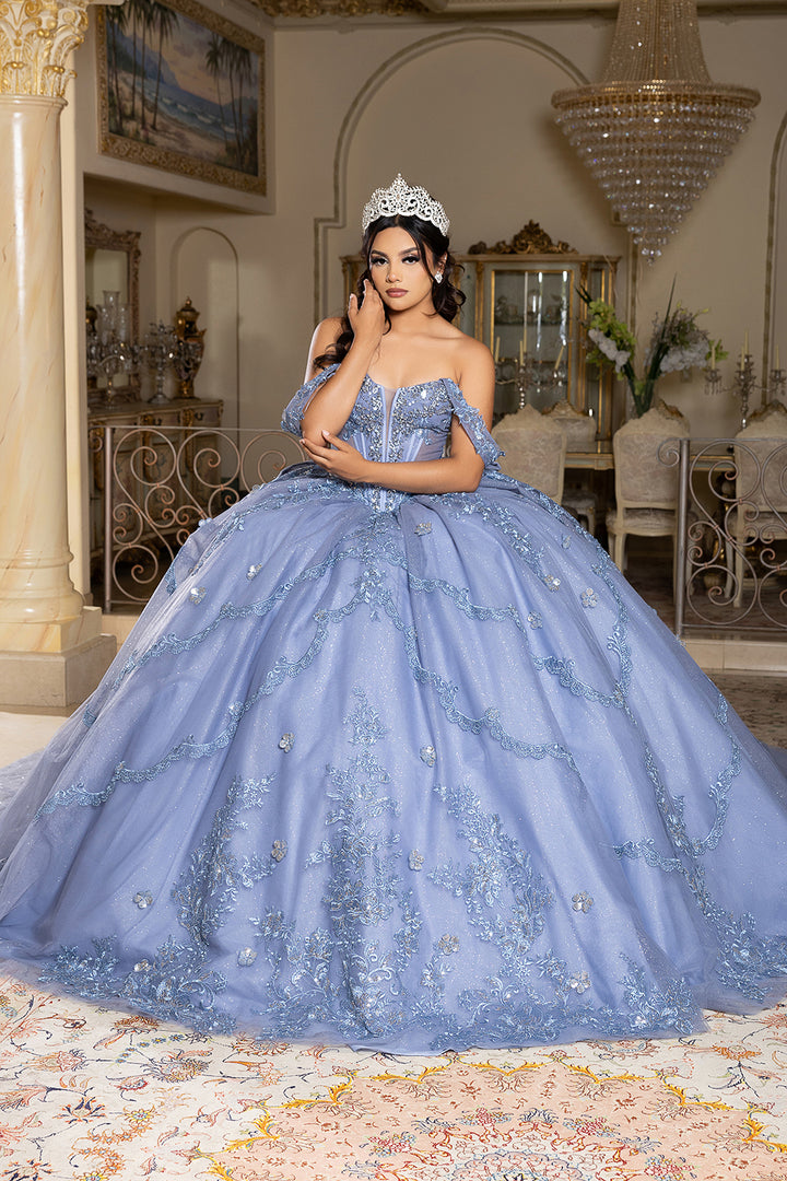 May Queen LK283 - Plunging V-Neck Embroidered Ballgown