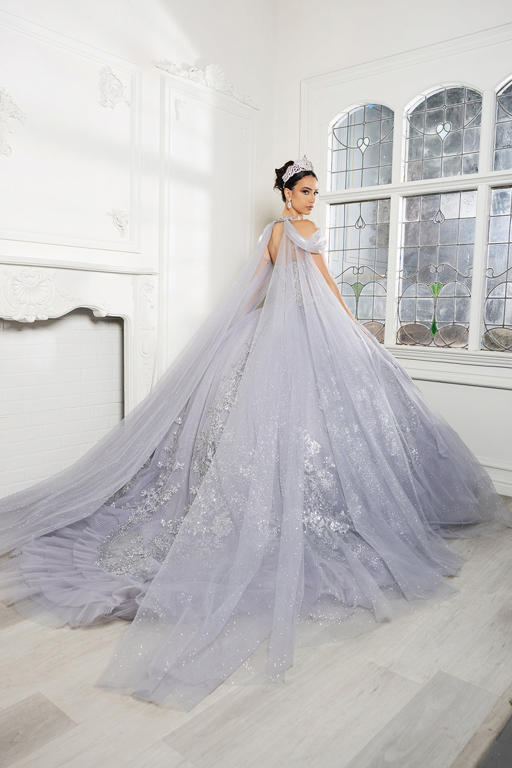May Queen LK284 - Tiered Hem Deep V-Neckline Ballgown