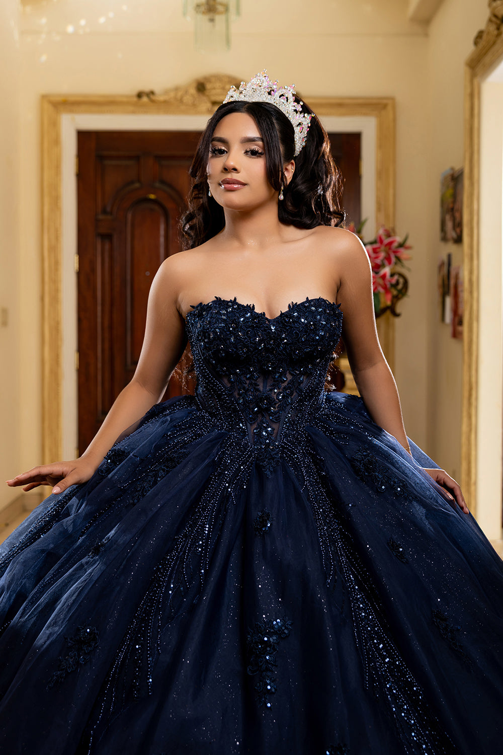 LK288 Vestido de Gala de Quinceañera con Corsé sin Tirantes, Escote Corazón y Cuentas