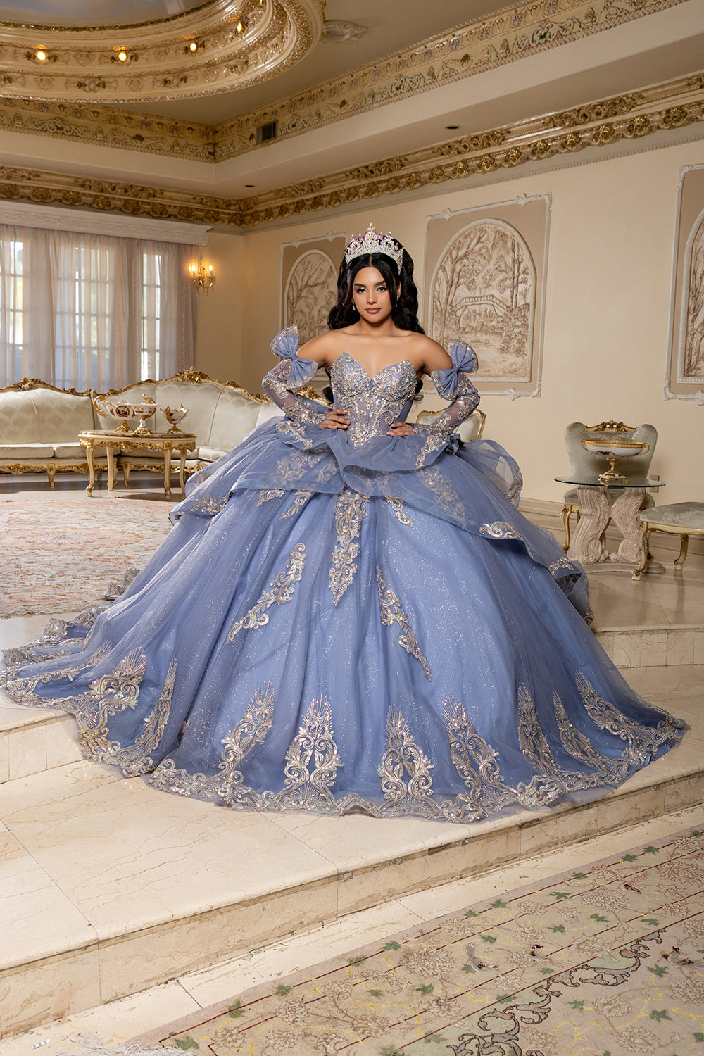 May Queen LK291 - Embroidered Corset Off-the-Shoulder Sweetheart Quinceañera Ball Gown