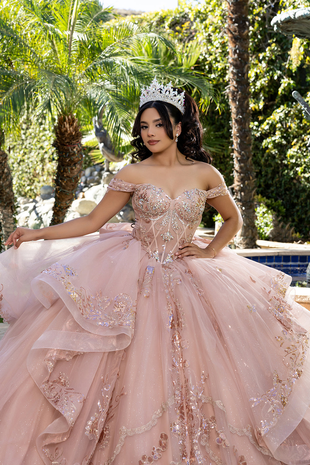 May Queen LK293 - Off Shoulder Layered Lace Applique Gown