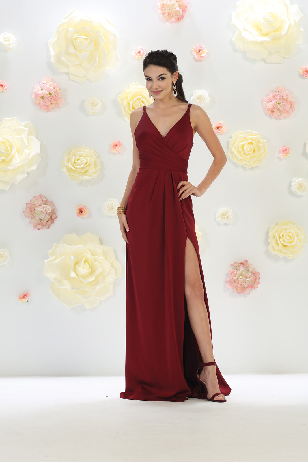 May Queen MQ1469 - Sleeveless Pleated High Front Slit A-Line Dress