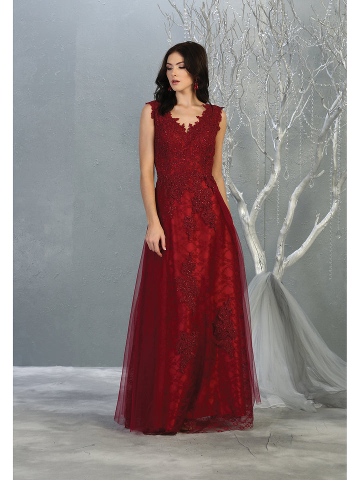 May Queen MQ1799B - Embroidered V-neck A-line Dress