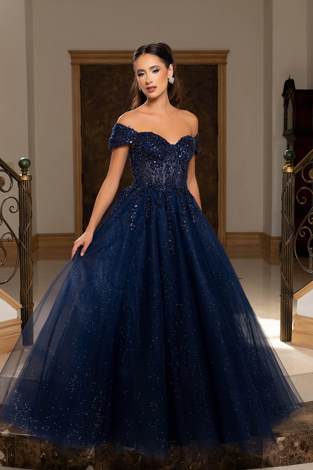 May Queen MQ2264 - Off Shoulder Corset Prom Dress