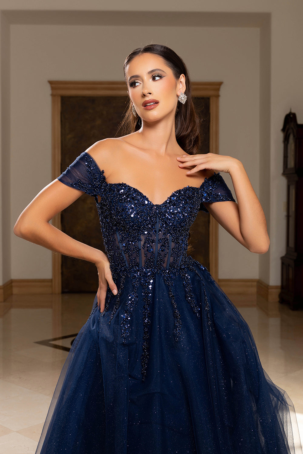 May Queen MQ2264 - Off Shoulder Corset Prom Dress