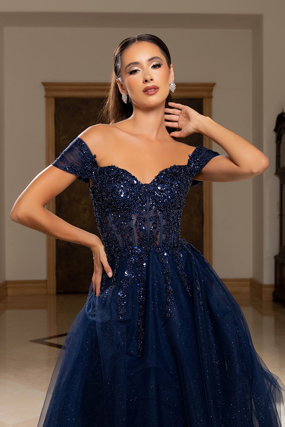 May Queen MQ2264 - Off Shoulder Corset Prom Dress