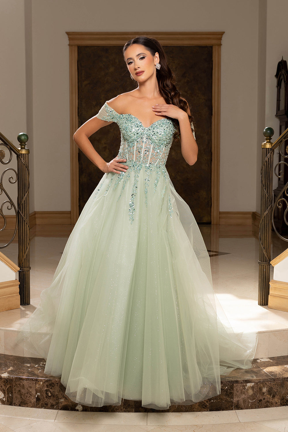 May Queen MQ2264 - Off Shoulder Corset Prom Dress