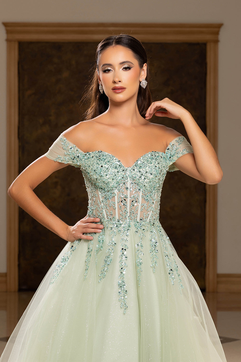 May Queen MQ2264 - Off Shoulder Corset Prom Dress