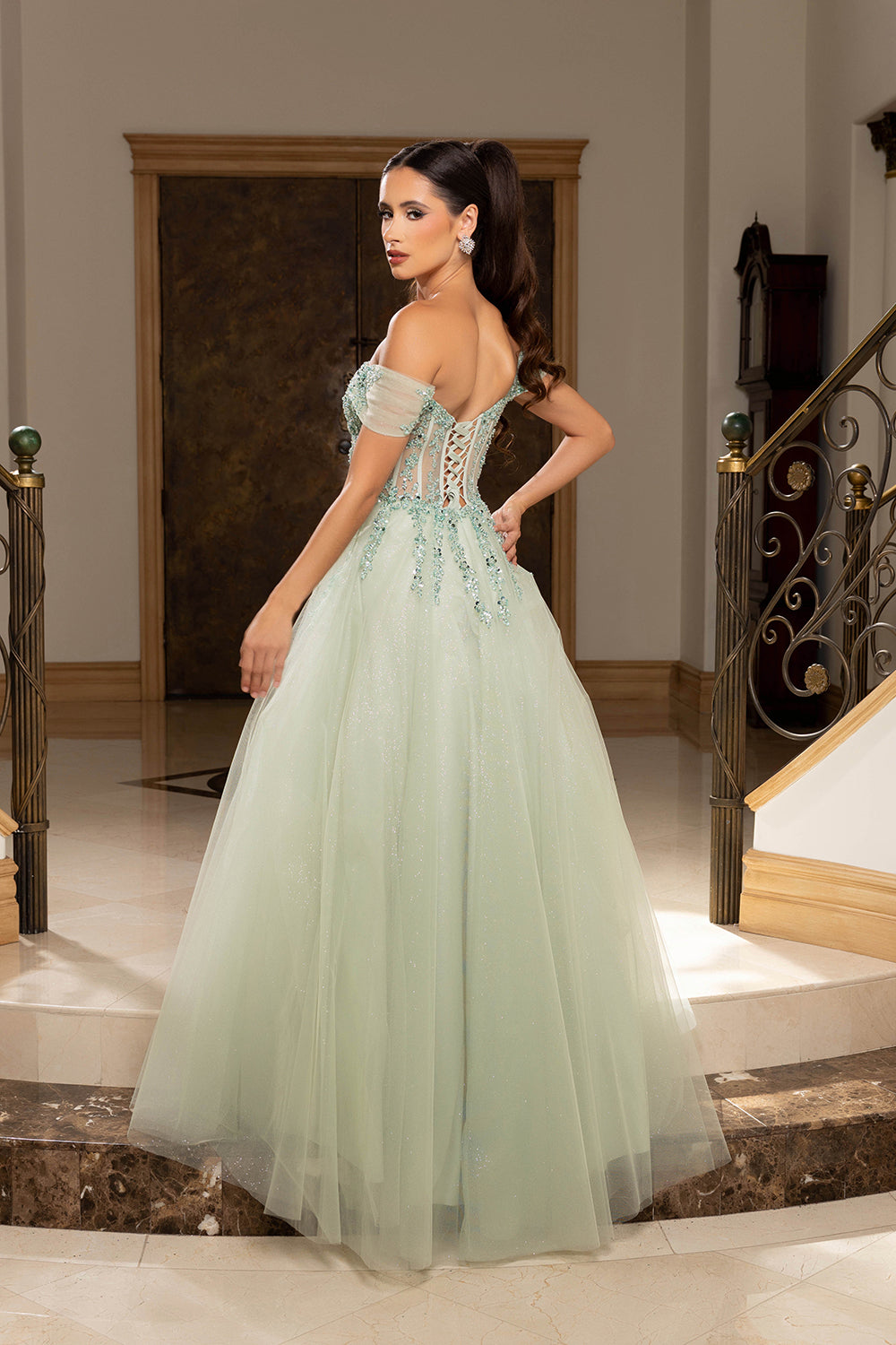 May Queen MQ2264 - Off Shoulder Corset Prom Dress