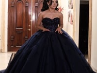 May Queen LK288 - Embroidered Floral Strapless Quinceneara Gown