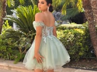 May Queen MQ2193 - Ruffled Sleeve Layered A-Line Dress