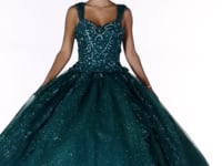 May Queen LK171 - Wide Strap Floral Glitter Ballgown