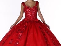 May Queen LK171 - Wide Strap Floral Glitter Ballgown