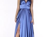 May Queen MQ1723 - Plunging V-Neck Empire High Slit Dress
