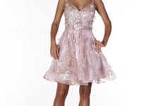 May Queen MQ1894 - 3D Florals V-Neck Cocktail Dress