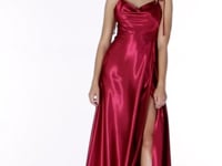 May Queen MQ1901 - Cowl Satin Prom Dress with Slit
