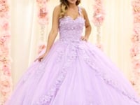 LK159 Vestido de fiesta de quinceañera con escote redondo floral y tirantes