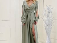 May Queen MQ1857 - Split Bishop Sleeve Formal Dress