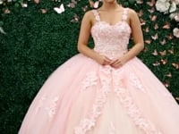 LK159 Vestido de fiesta de quinceañera con escote redondo floral y tirantes