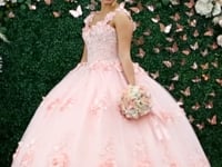 LK157 Vestido de quinceañera con escote en V y estampado floral