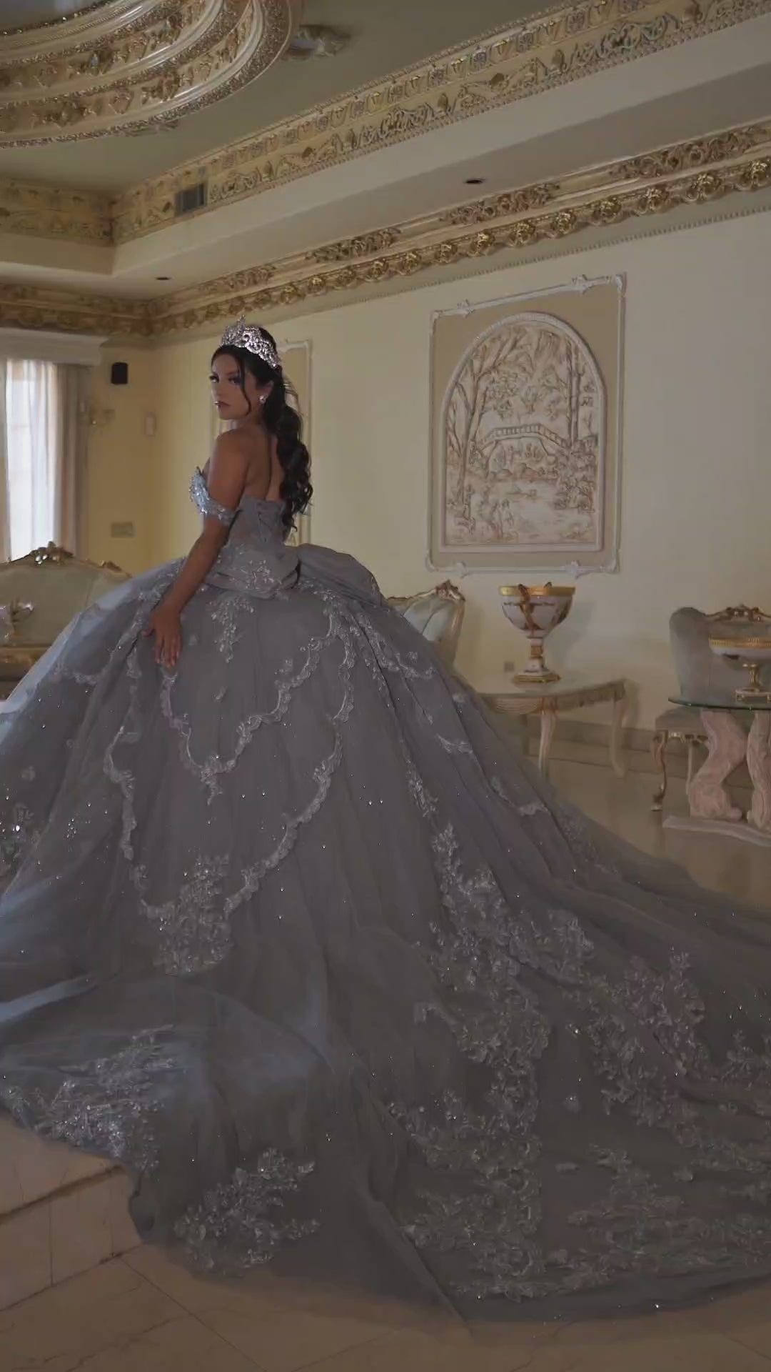 May Queen LK283 - Plunging V-Neck Embroidered Ballgown