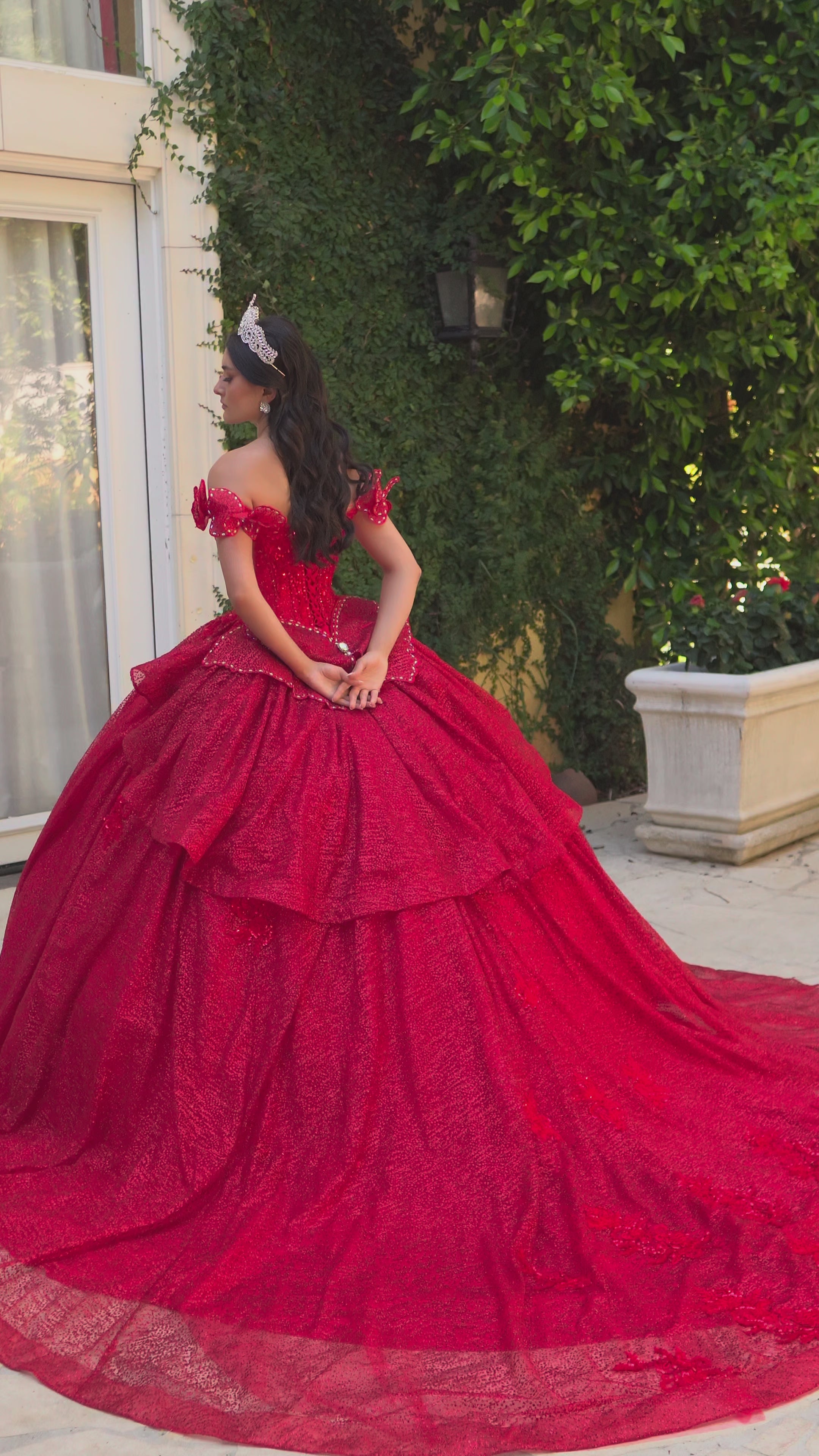 May Queen LK265 - Sequin Off-Shoulder Ballgown